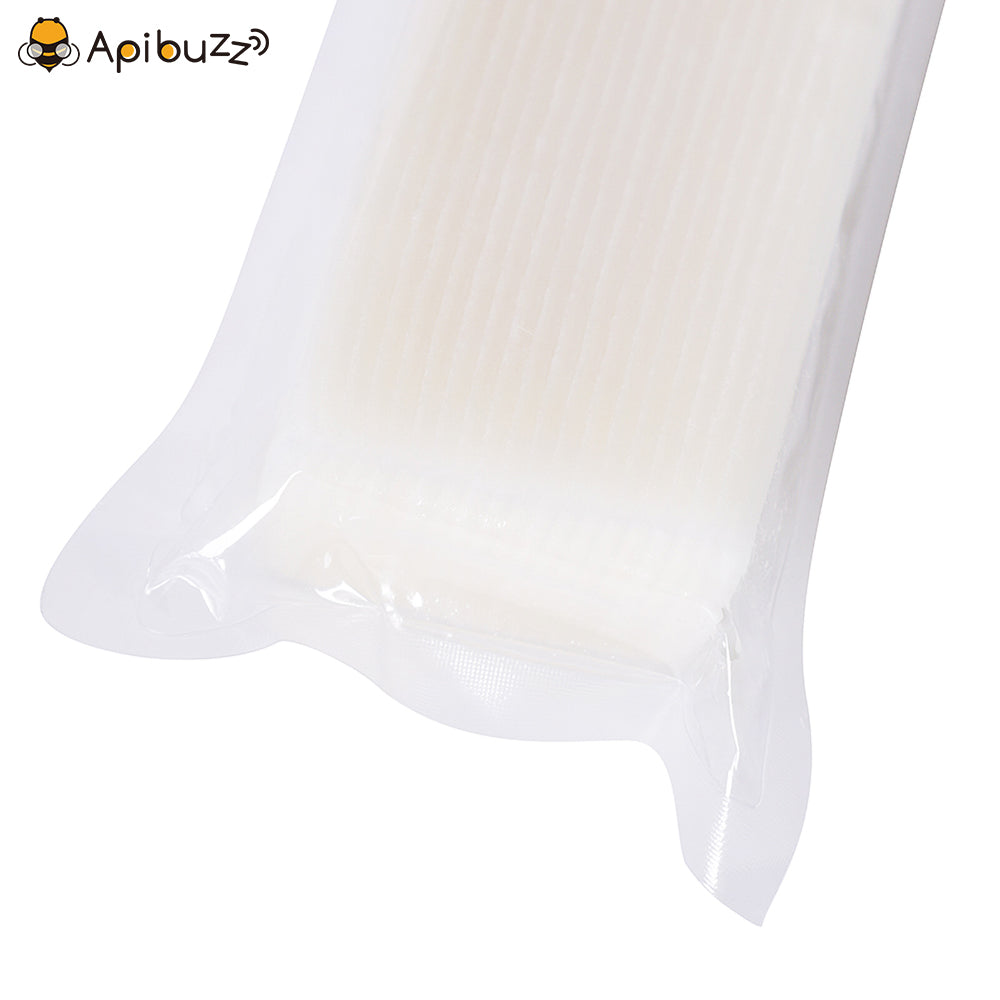 Close-up view of Meloxal strips in semi-transparent inner packaging, containing oxalic acid treatment for bees