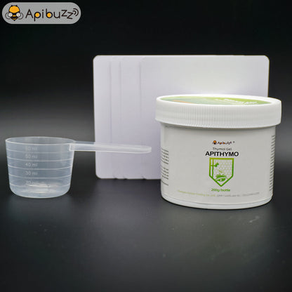 A set of real photos of apithymo thymol gel and accessories, similar to apiguard bee treatment