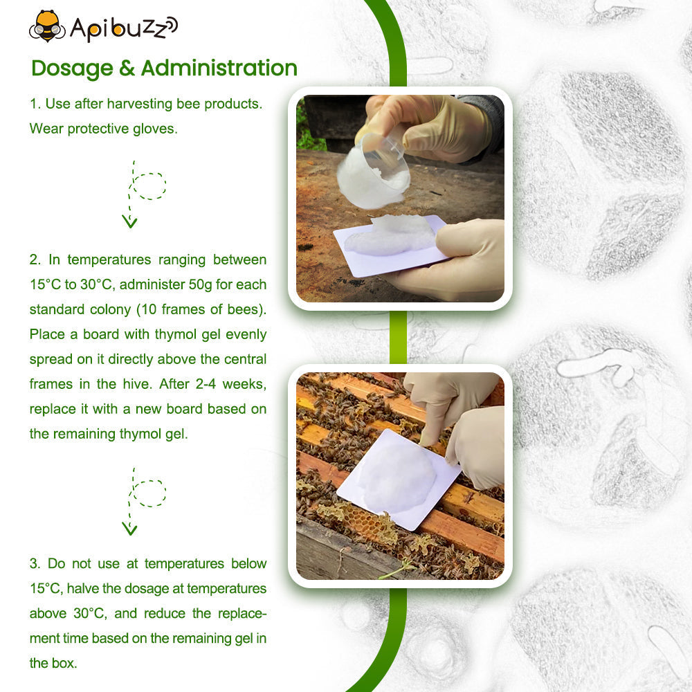 General usage directions for APITHYMO gel, perfect for varroa mite treatment organic