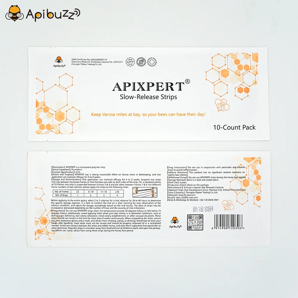 APIXPERT flumethrin varroa mite strips front and back sides – long-lasting bee mite control
