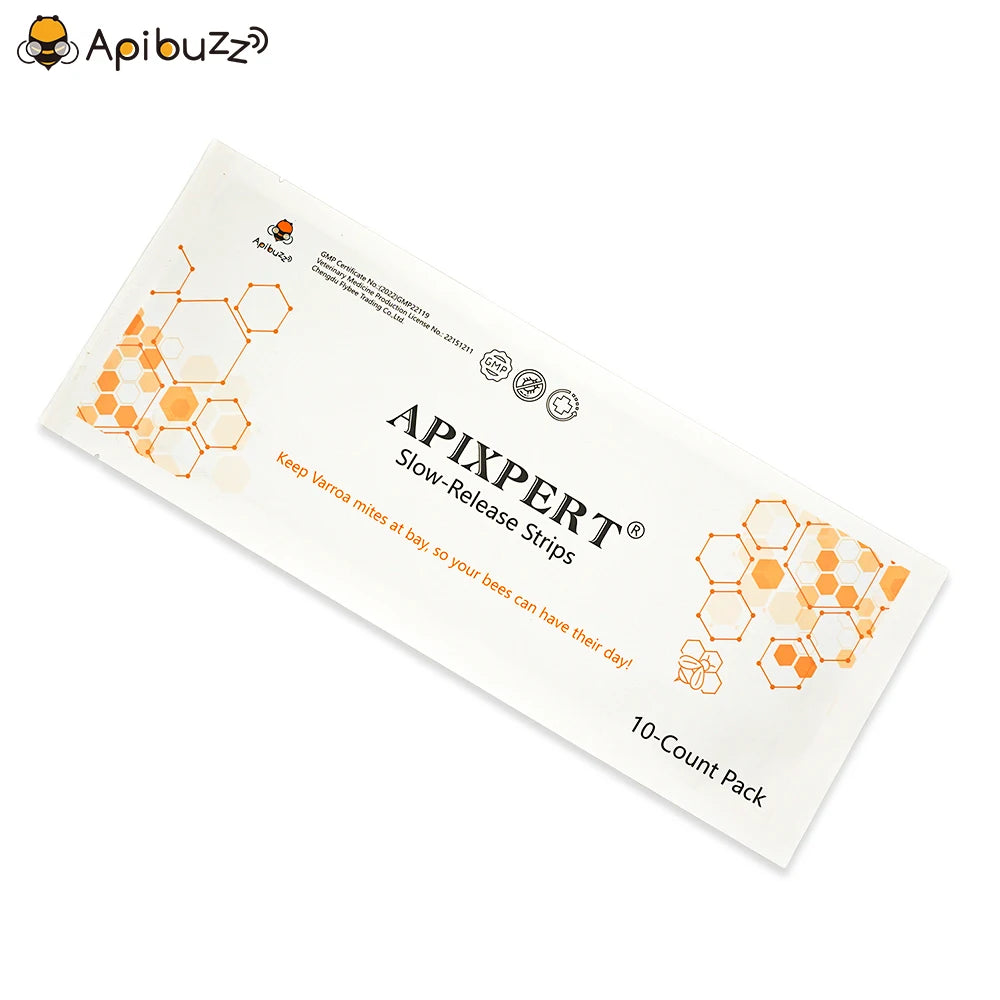 APIXPERT slow-release flumethrin varroa strips for bees front view – effective bee hive supplies