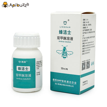 APIBUZZ LINGMAN 12.5% EC amitraz solution for bees, 50ml bottle and product box