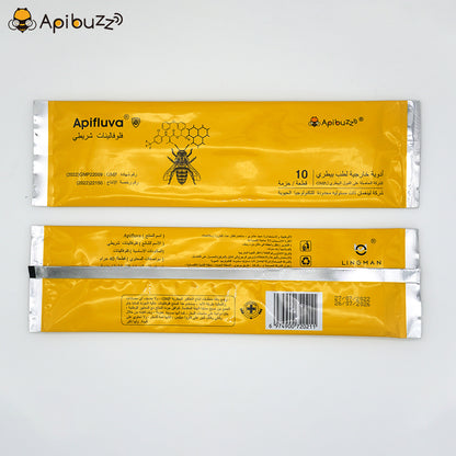 APIFLUVA 10-Pack fluvalinate varroa strips Arabic version front and back view –  beehive mite control