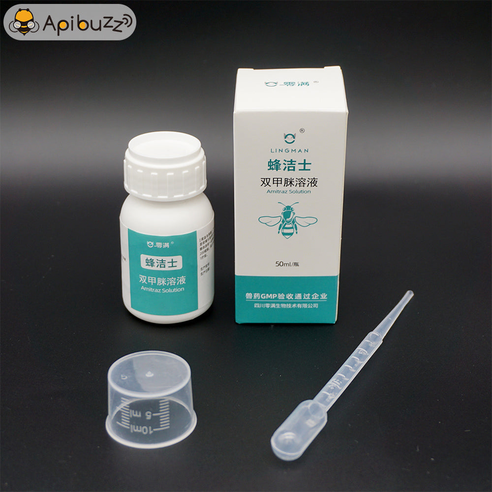 LINGMAN 12.5% EC amitraz bee treatment product with a small measuring cup and a dropper